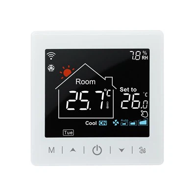 Weißer Rahmen, schwarze Hintergrundbeleuchtung, Großbild-Fan-Coil-Thermostat TR9B-AC